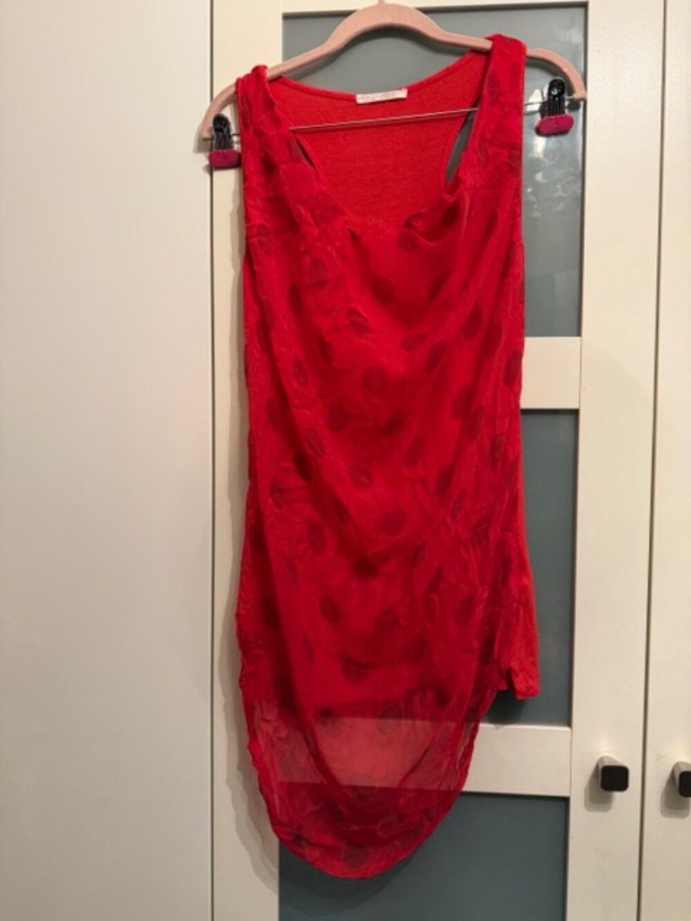 Carla Venturi shirt, cotton and georgette, red, roses, size 6/8